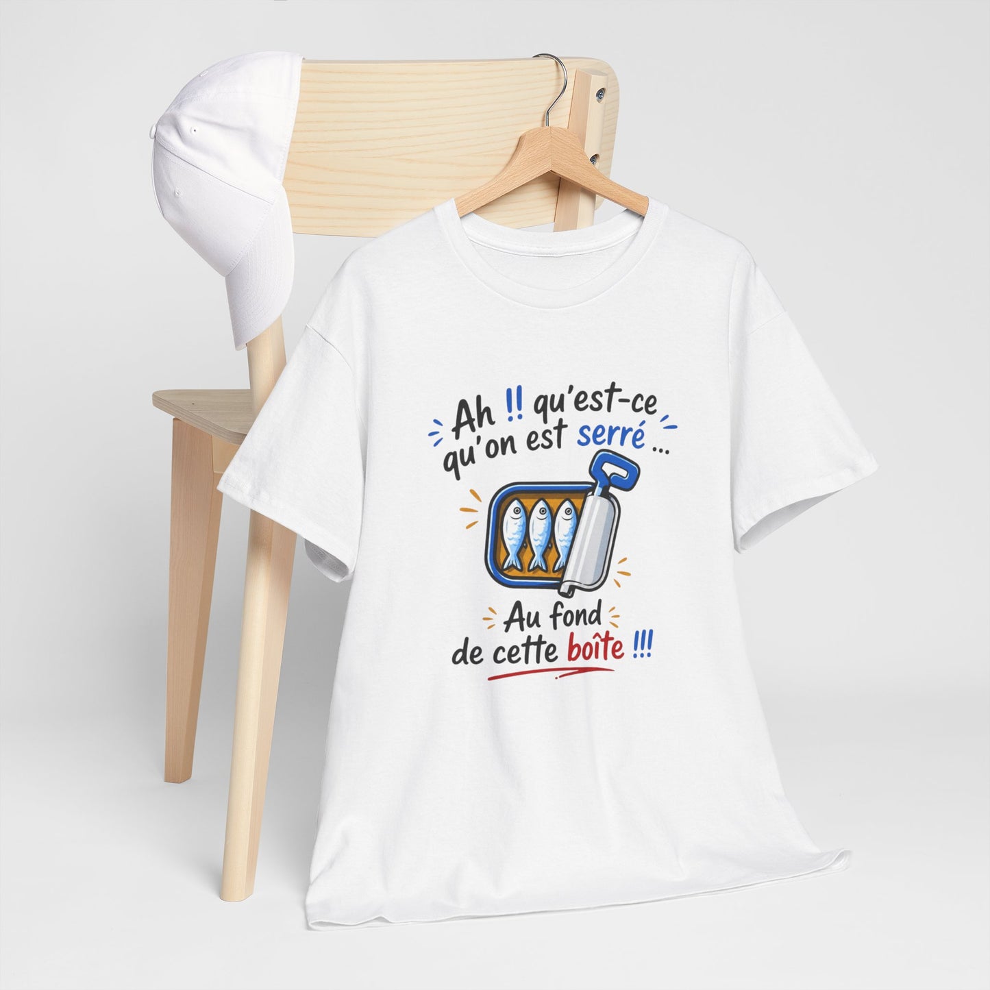 T-Shirt Humour Sardines – Ah Qu’est-ce Qu’on Est Serré – Cadeau Drôle Jeu de Mots Homme Femme