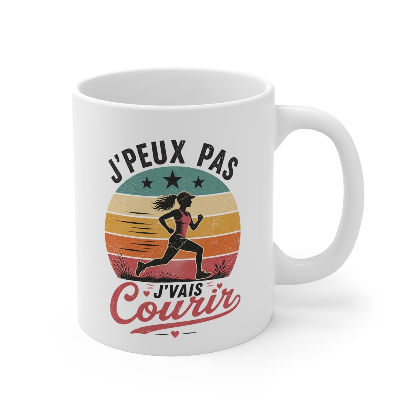 Tasse J’Peux Pas J’Vais Courir – Mug Humour Running Femme Vintage – Cadeau Course à Pied Jogging 325ml