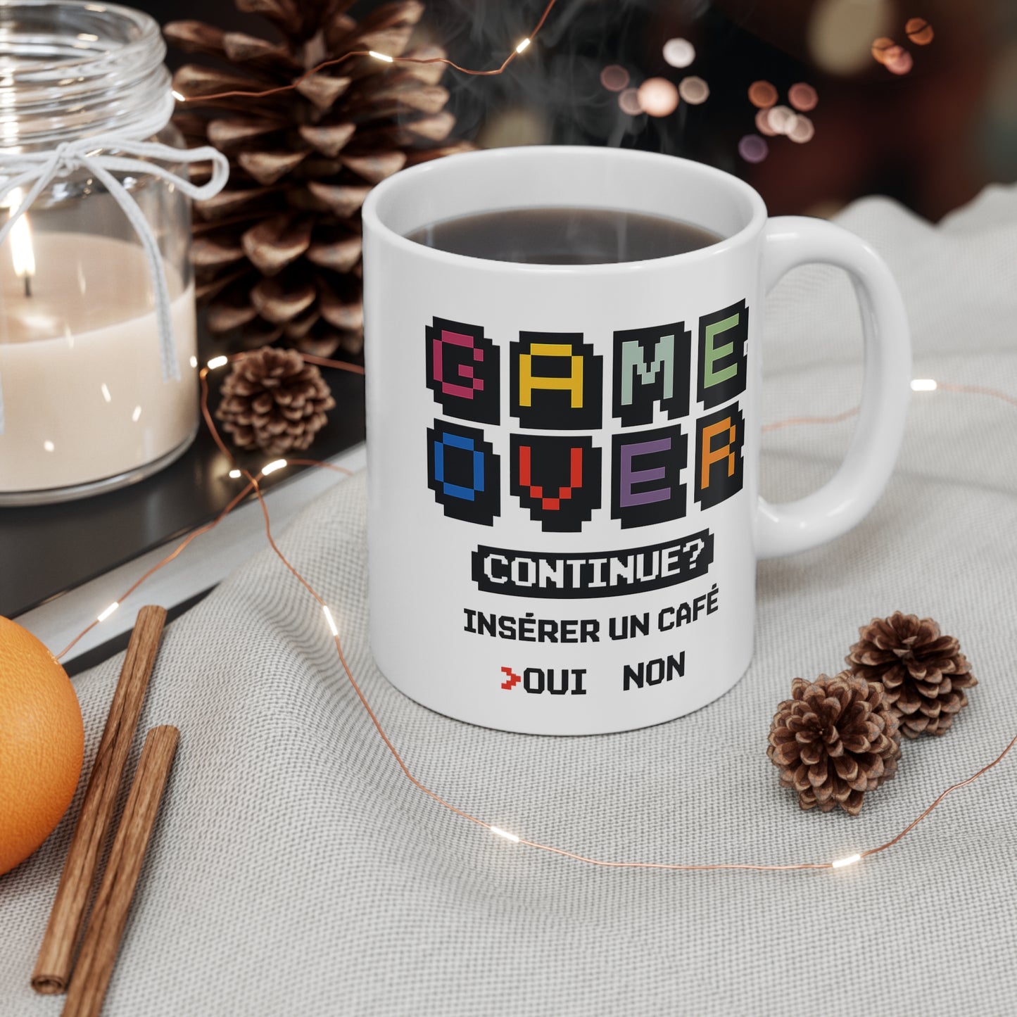 Mug Gamer Rétro – Game Over Continue Insérer Un Café – Tasse Gaming Pixel Arcade – Cadeau Geek Original 325 ml