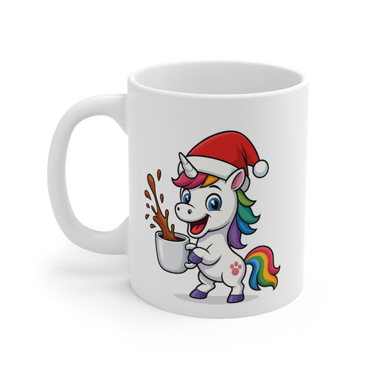 Mug Licorne Noël 325ml – Tasse Céramique Mignonne Arc-en-Ciel avec Bonnet Rouge – Cadeau Fêtes