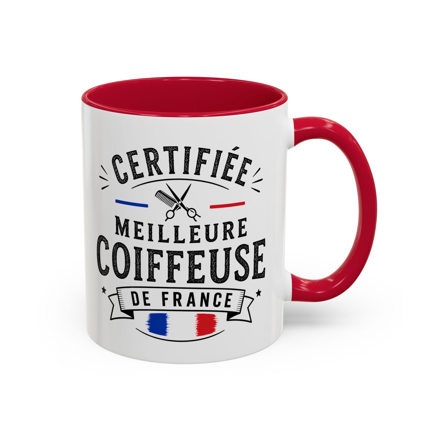 Mug Coiffeuse Femme – Tasse Salon de Coiffure Ciseaux et Peigne – Idée Cadeau Original Professionnelle Coiffure Noir Bleu Rouge