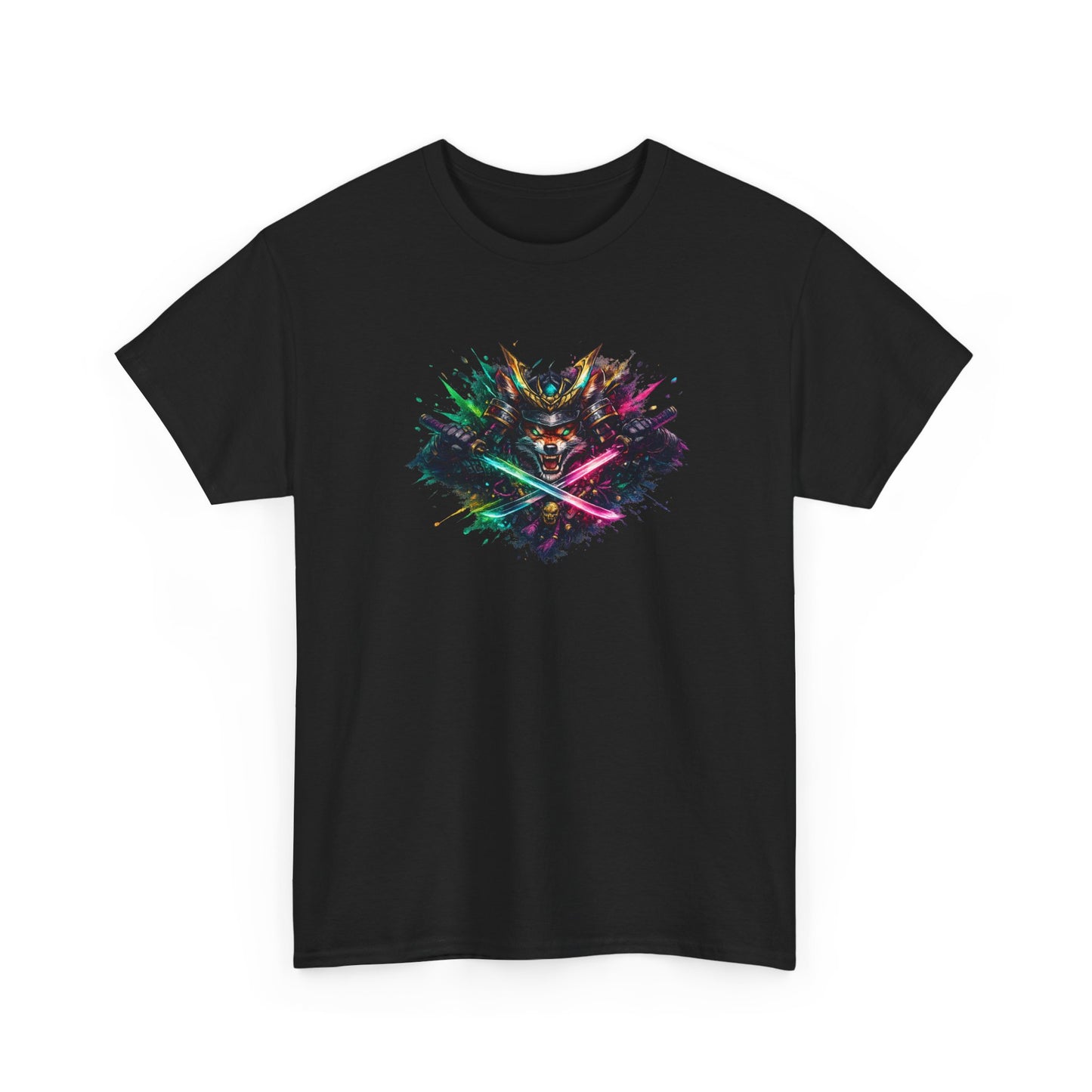 T-Shirt Samouraï Renard Katana – Tee Shirt Japonais Streetwear Néon – Cadeau Manga Anime Gamer