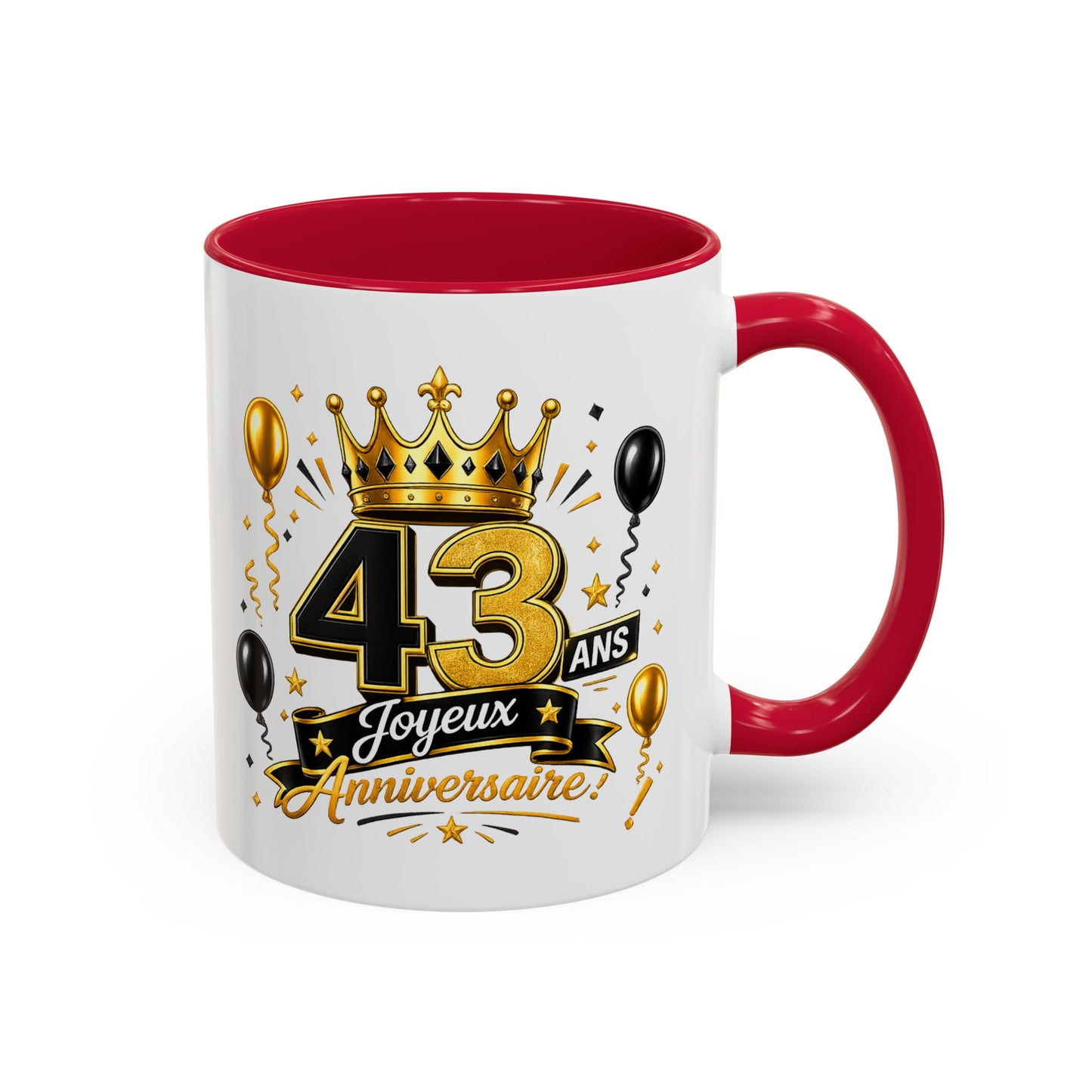 Mug Joyeux 43 Ans – Tasse Anniversaire 43 Ans – Cadeau Original pour Femme Homme – Idée Cadeau 43e Anniversaire Noir Bleu Rouge