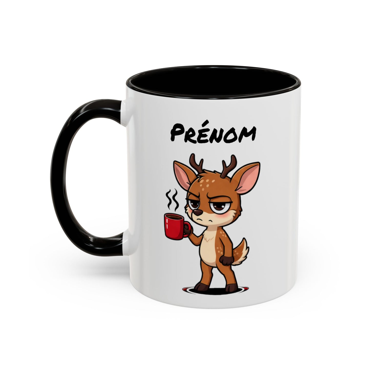 Mug Cerf Fatigué Personnalisable 325ml – Tasse Café Humoristique Prénom Cadeau Original Noir Bleu Rouge