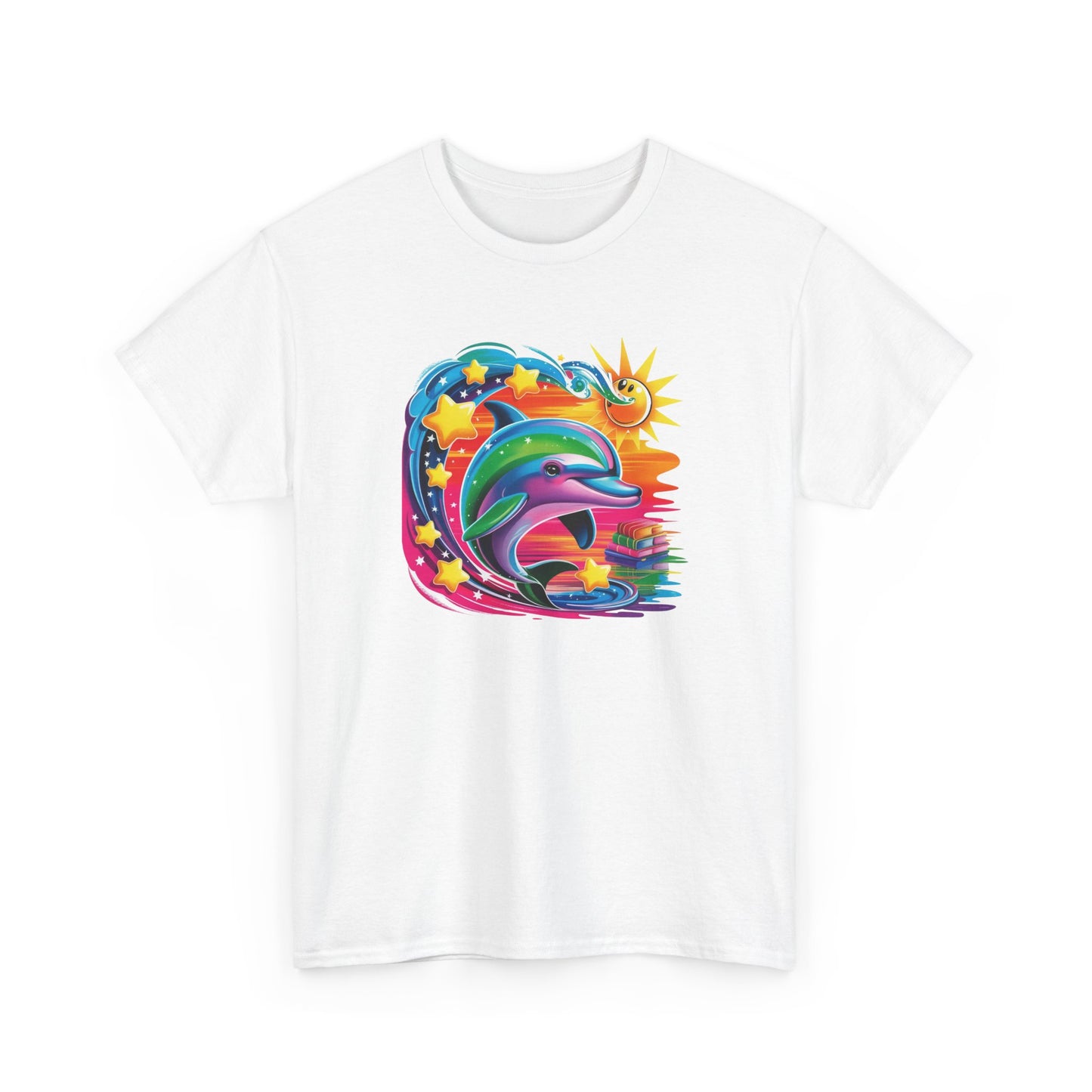 T-Shirt Dauphin Multicolore Fantaisie – Tee Shirt Animal Marin Style Cosmique Étoilé – Cadeau Adulte Original Noir Blanc Gris