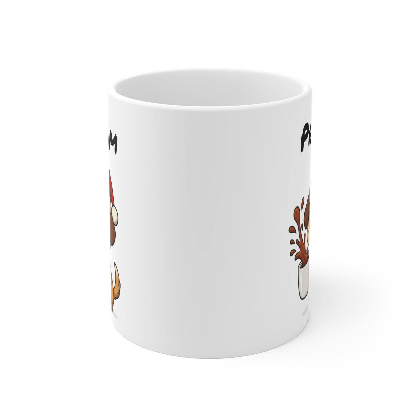 Tasse Personnalisable Chiot Noël – Mug Prénom Céramique 325ml – Cadeau Fêtes Mignon Original