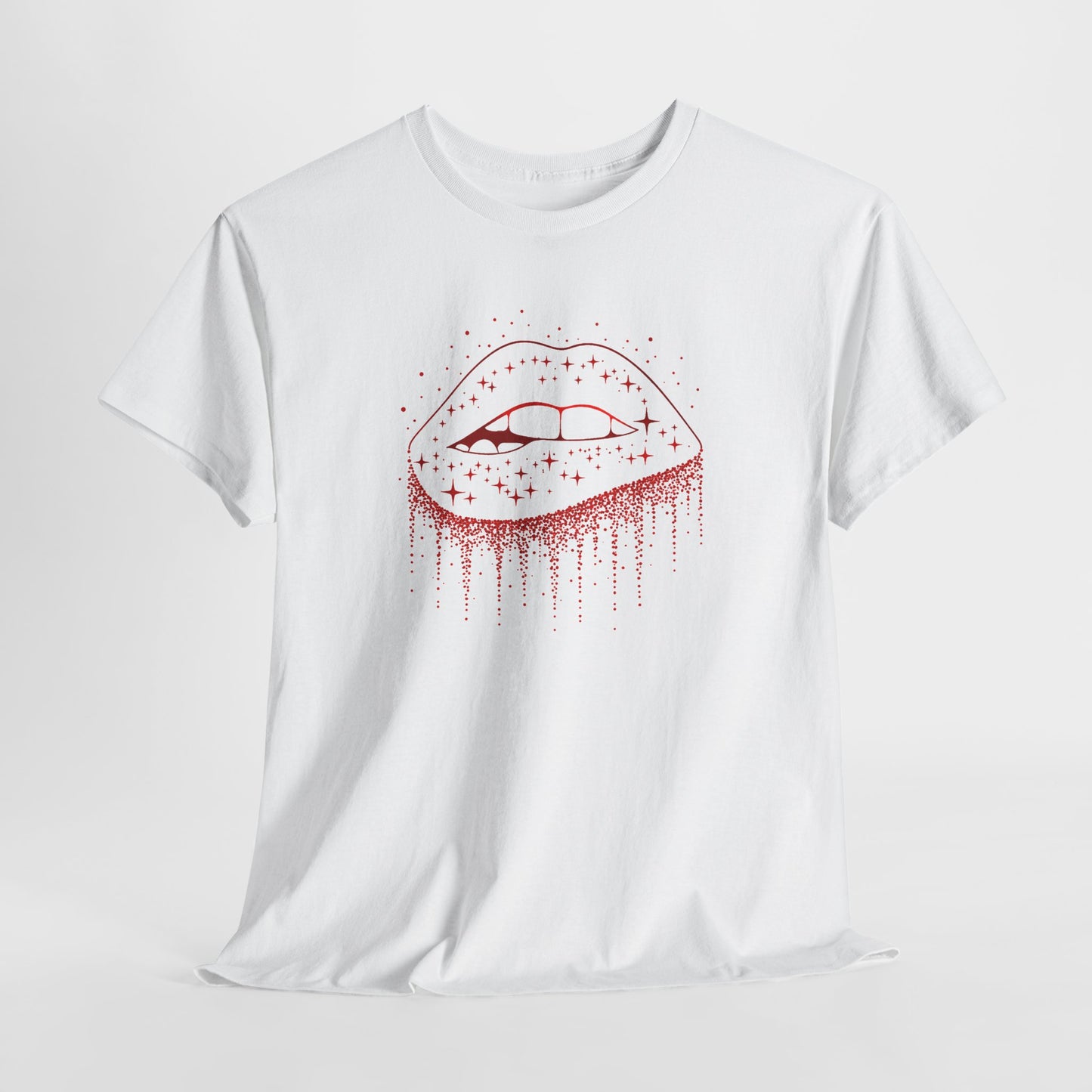 Tee Shirt Femme Lèvres Rouges Glamour Bouche Scintillante Brillante Style Féminin Élégant Original Cadeau