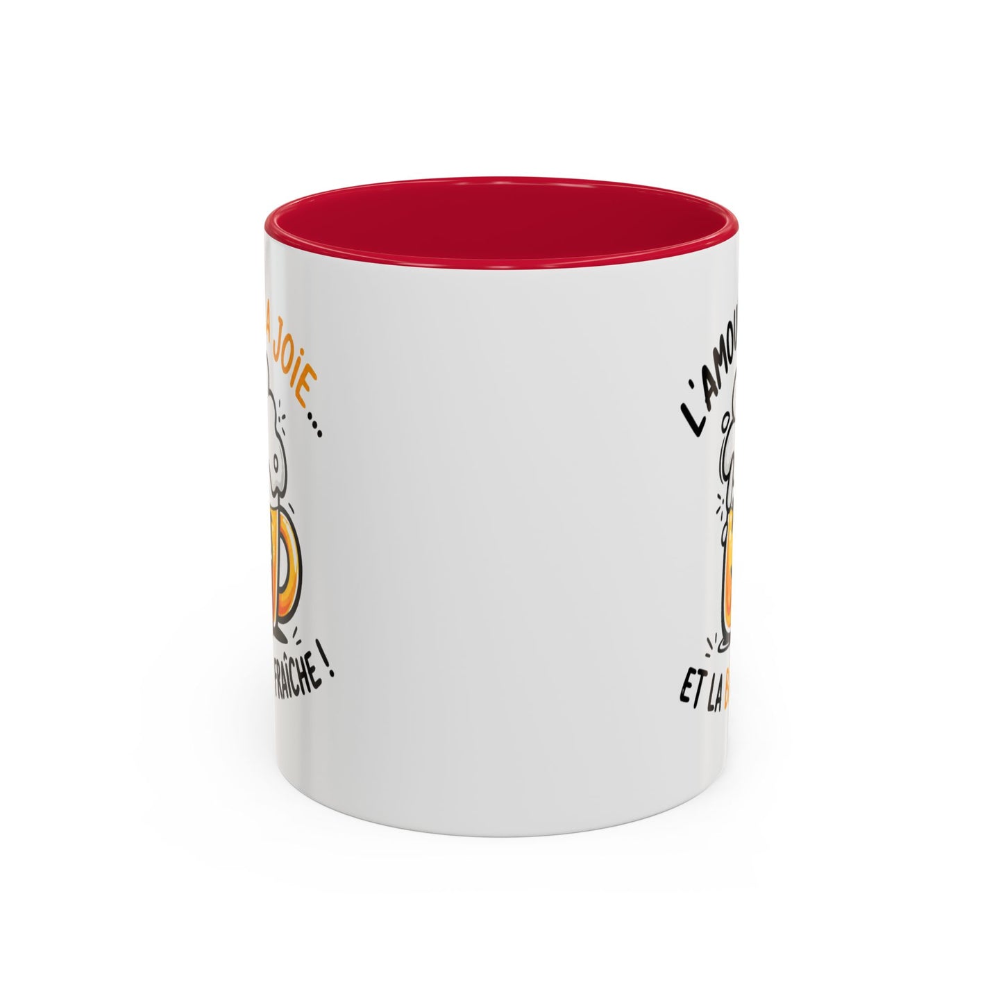 Mug Humour Bière – L’Amour La Joie Et La Bière Fraîche – Tasse Drôle Cadeau Original Fun Céramique 325ml