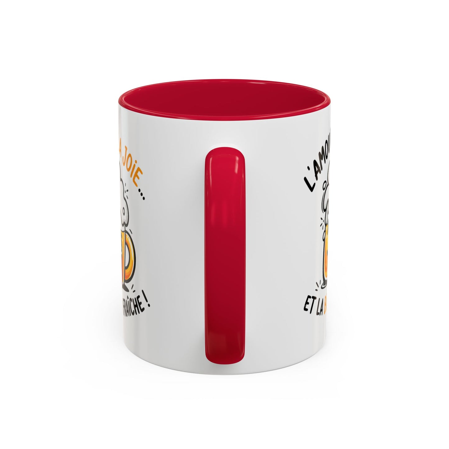 Mug Humour Bière – L’Amour La Joie Et La Bière Fraîche – Tasse Drôle Cadeau Original Fun Céramique 325ml