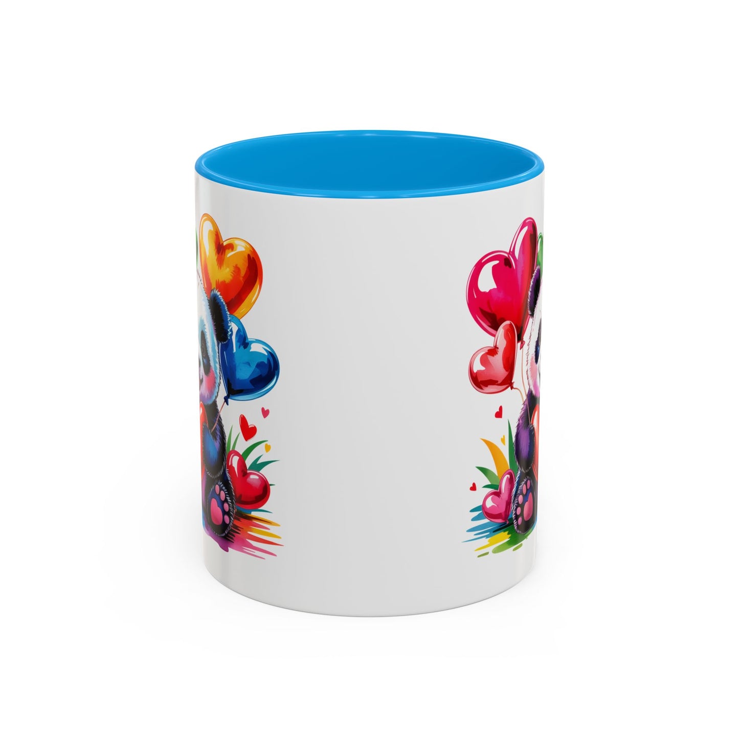 Mug Panda Kawaii avec Ballons Cœur Colorés – Tasse Mignonne Cadeau Original Amoureux des Animaux – Céramique 325ml