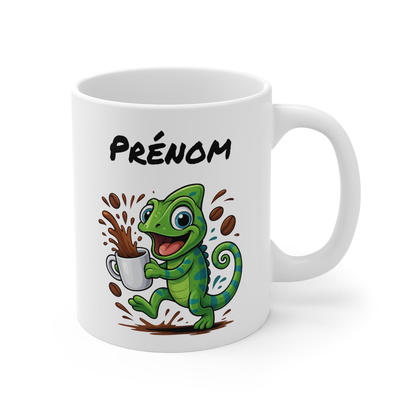 Tasse Personnalisable Caméléon Café – Mug Prénom Cartoon – Cadeau Original Amateur de Café 325ml