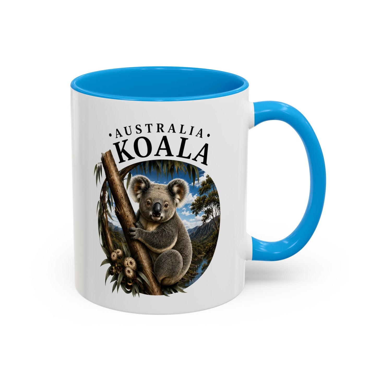 Mug Koala Australie – Tasse Animal Eucalyptus Paysage Nature – Cadeau Original Amoureux des Koalas Homme et Femme Noir Bleu Rouge