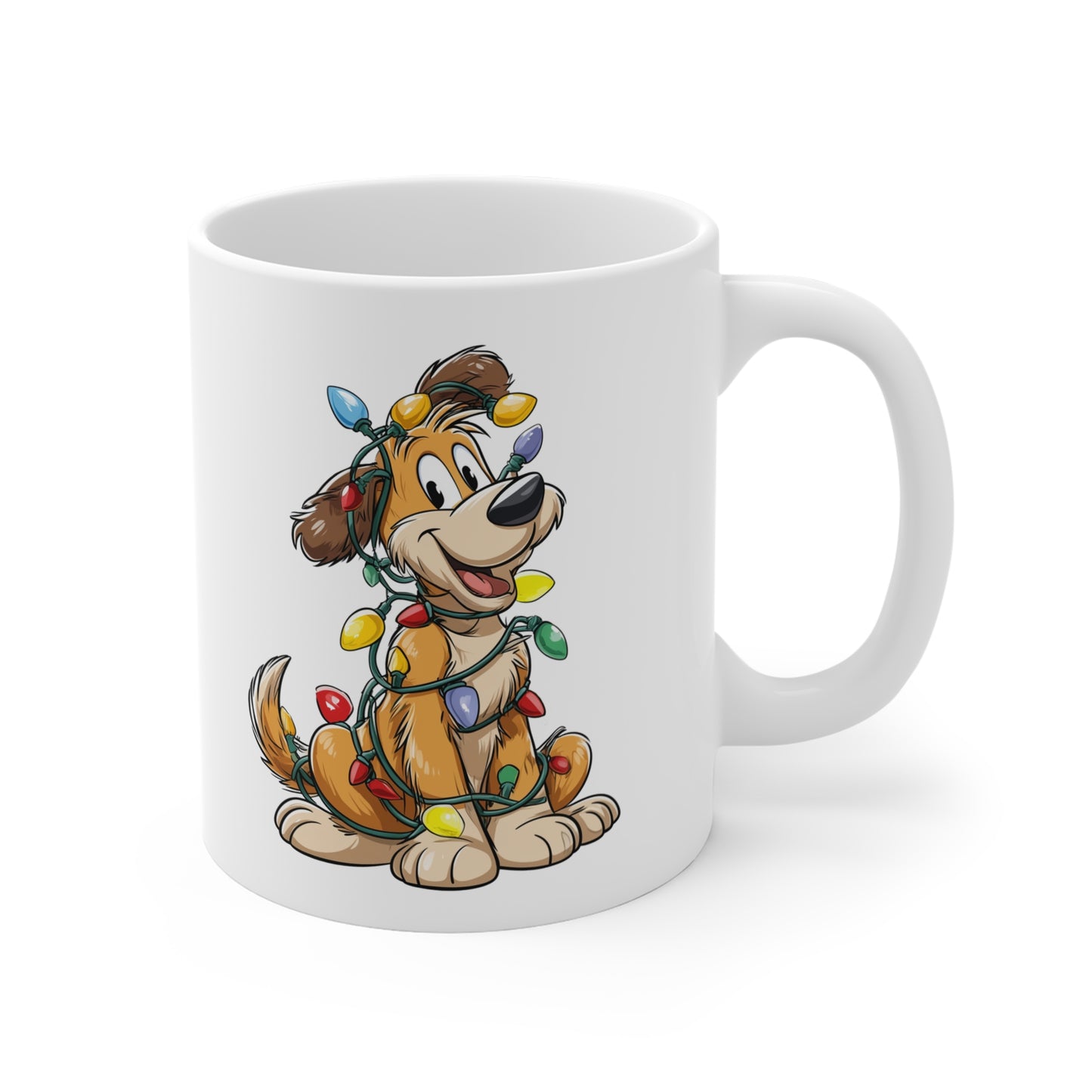 Tasse Chien de Noël Rigolo – Mug Céramique 325 ml – Guirlandes Lumineuses et Illustration Festive