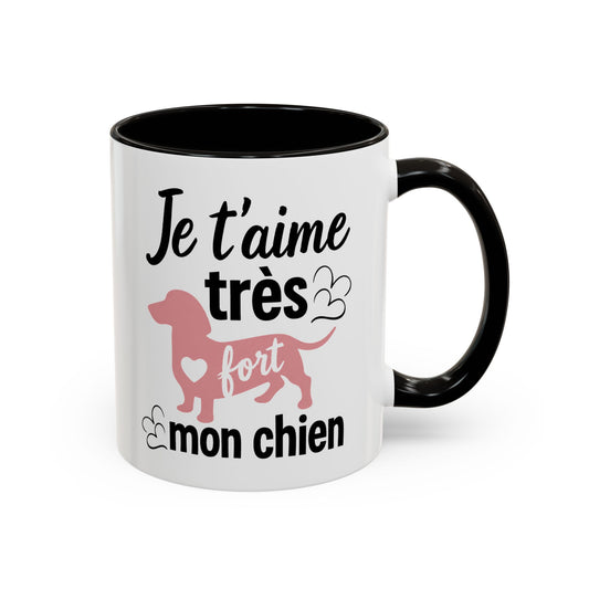 Mug Teckel Homme et Femme – Tasse Chien pour Maître et Maîtresse – Cadeau Amoureux des Chiens et Animaux – Idée Cadeau Propriétaire de Teckel – 325 ml Noir Bleu Rouge