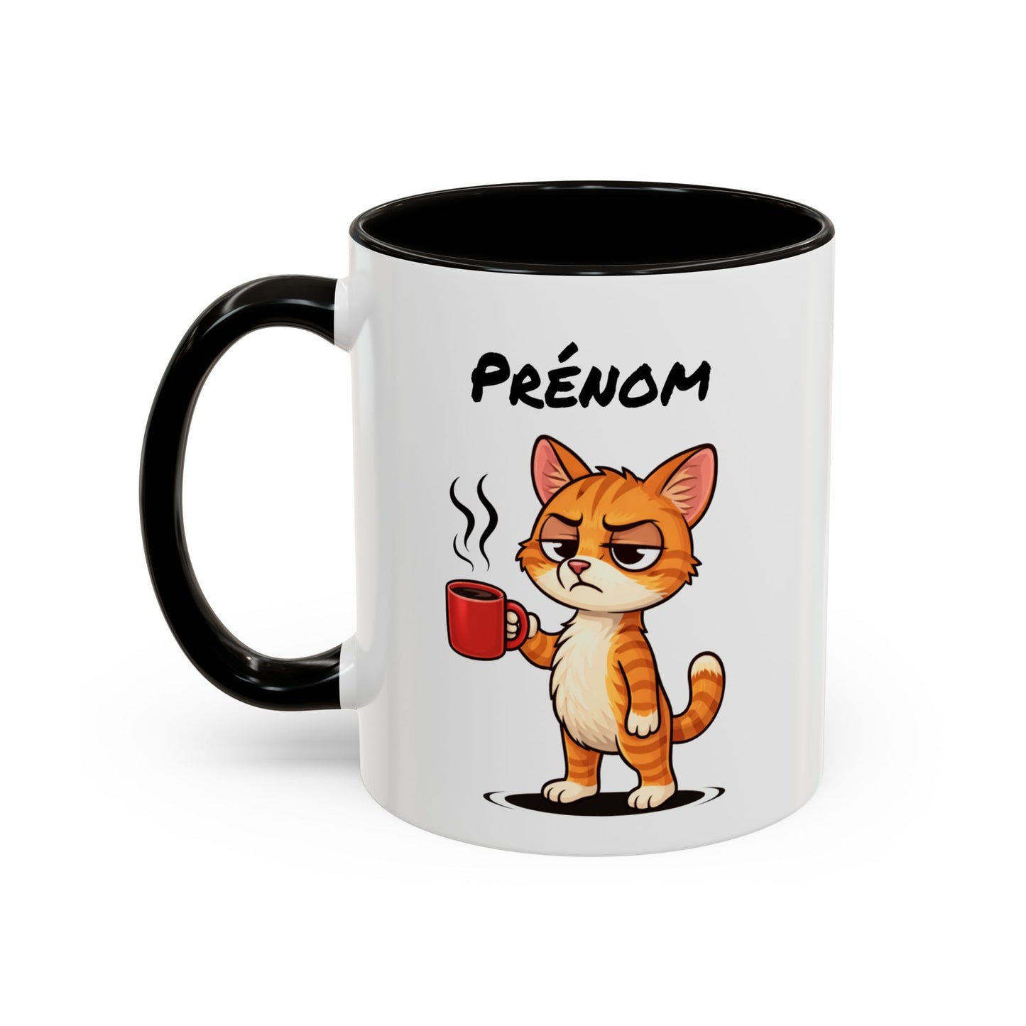 Mug Chat Fatigué Personnalisable 325ml – Tasse Café Humoristique Prénom Cadeau Original Noir Bleu Rouge