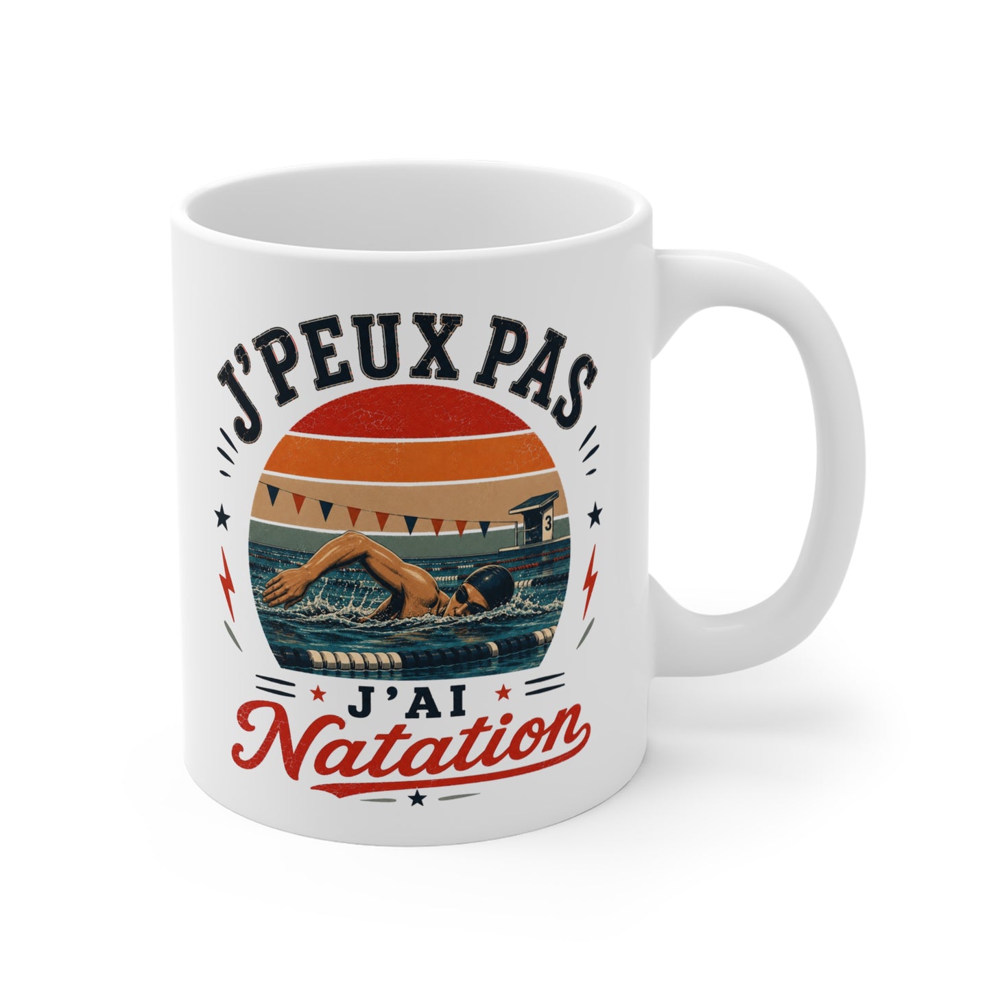 Tasse J’Peux Pas J’Ai Natation – Mug Humour Nageur Vintage – Cadeau Sport Aquatique Homme Femme 325ml