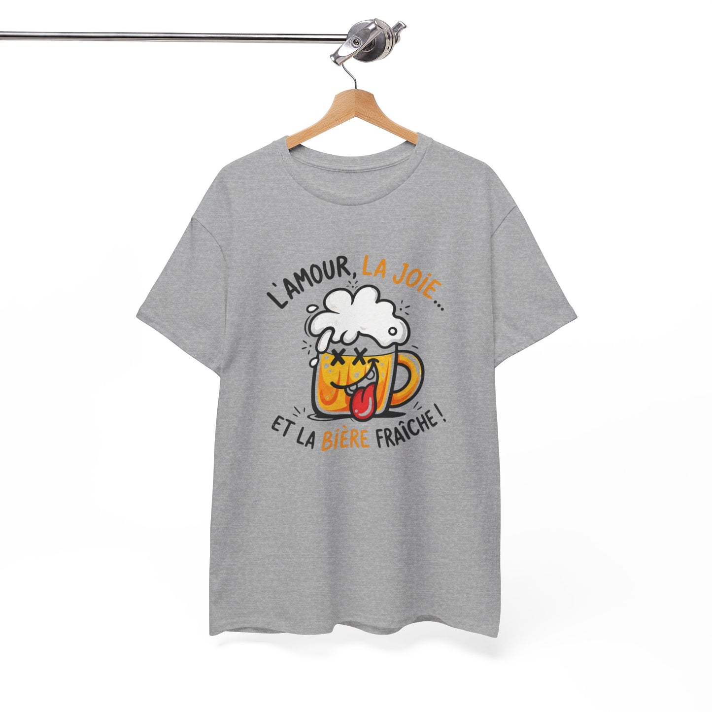 T-Shirt Humour Bière – L’Amour La Joie et la Bière Fraîche – Cadeau Drôle Apéro Homme Femme