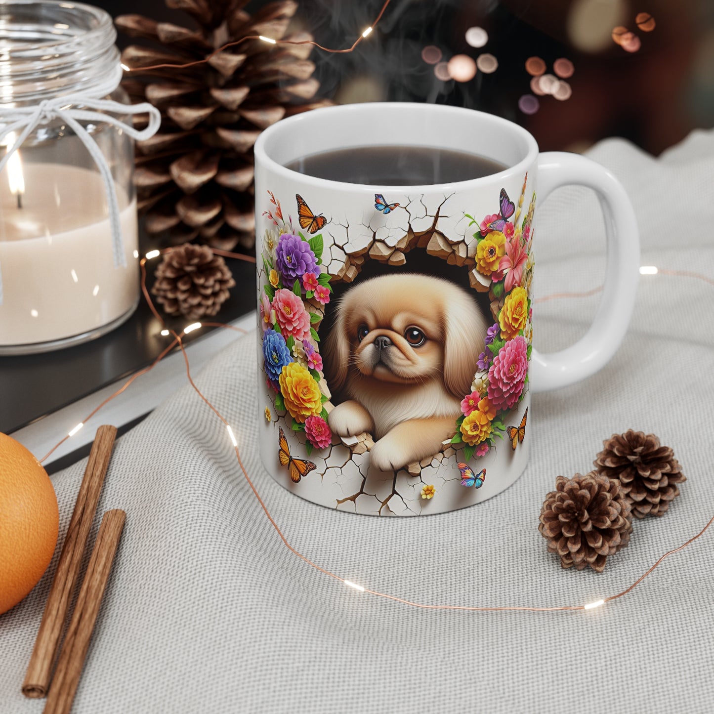 Tasse Chien Mignon & Fleurs – Mug Papillons Coloré Printemps – Cadeau Animaux 325ml