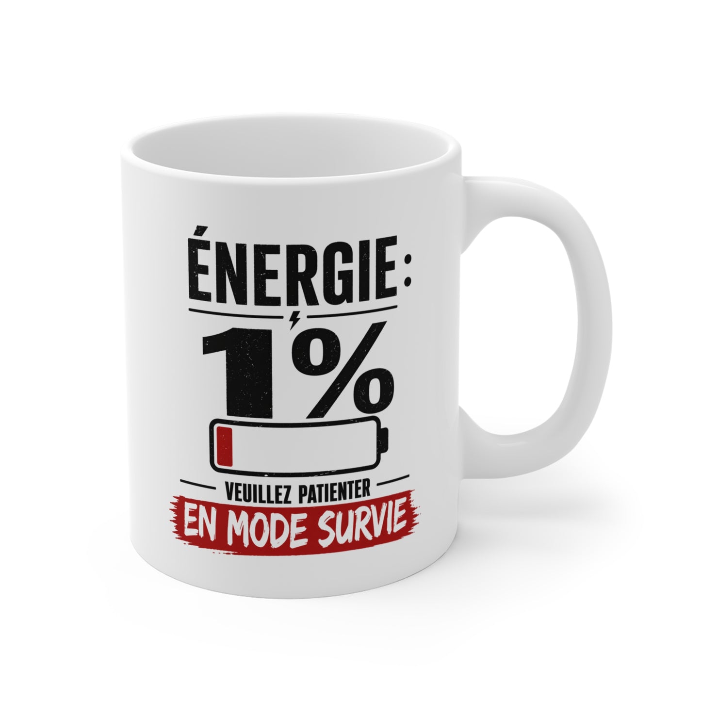 Tasse Énergie 1% En Mode Survie – Mug Humour Fatigue Vintage – Cadeau Drôle Homme Femme 325ml