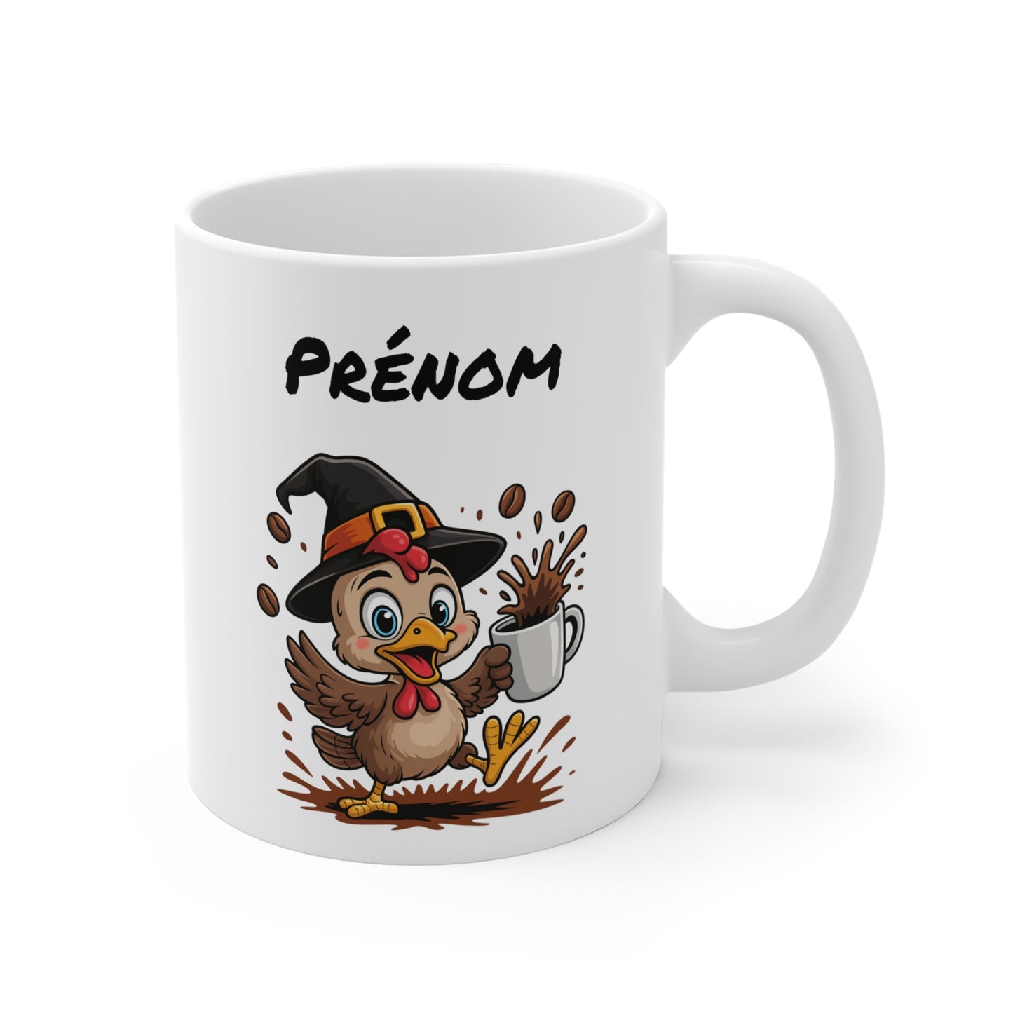 Tasse Personnalisable Poulet Sorcier Café – Mug Prénom Céramique 325ml – Cadeau Drôle Halloween Animal Illustré