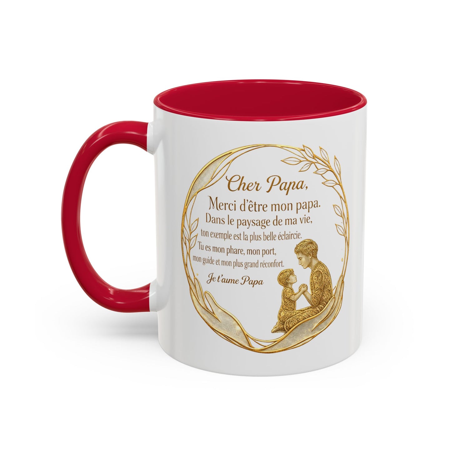 Tasse Papa Message Amour 325ml – Mug Céramique Cadeau Père Élégant Doré Citation Touchante Famille
