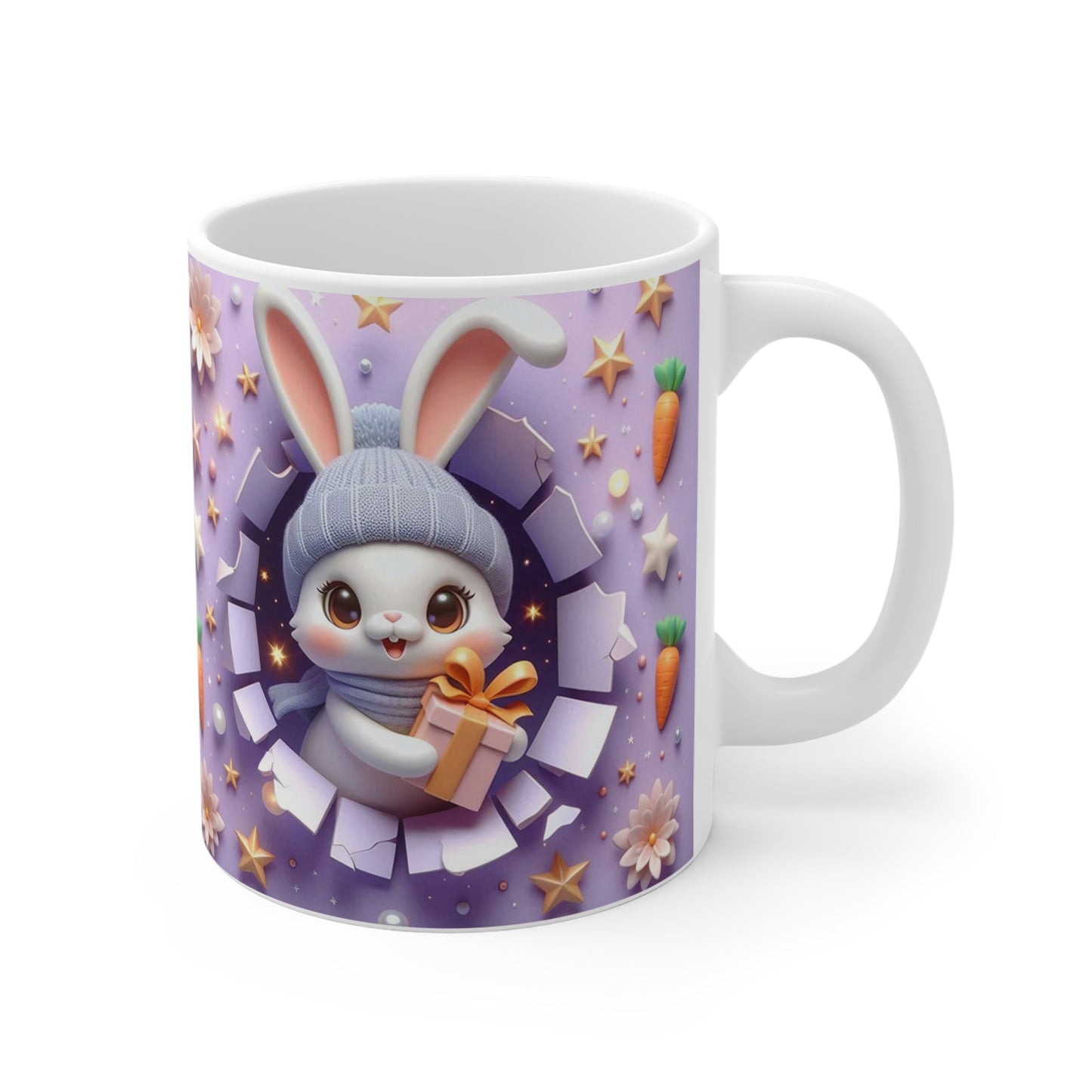Tasse Lapin Mignon Bonnet Bleu – Mug Céramique 325ml – Cadeau Kawaii Pâques Anniversaire