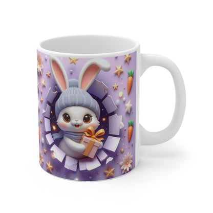 Tasse Lapin Mignon Bonnet Bleu – Mug Céramique 325ml – Cadeau Kawaii Pâques Anniversaire