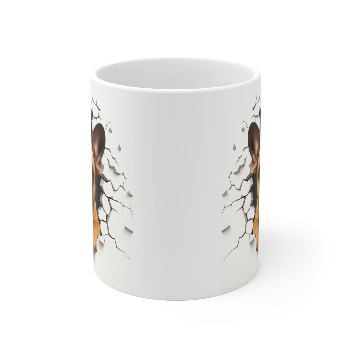 Mug Bouledogue Français Fauve Effet Mur Cassé – Tasse Chien 3D Trompe-l’œil – Cadeau Original Amoureux du Bouledogue Français