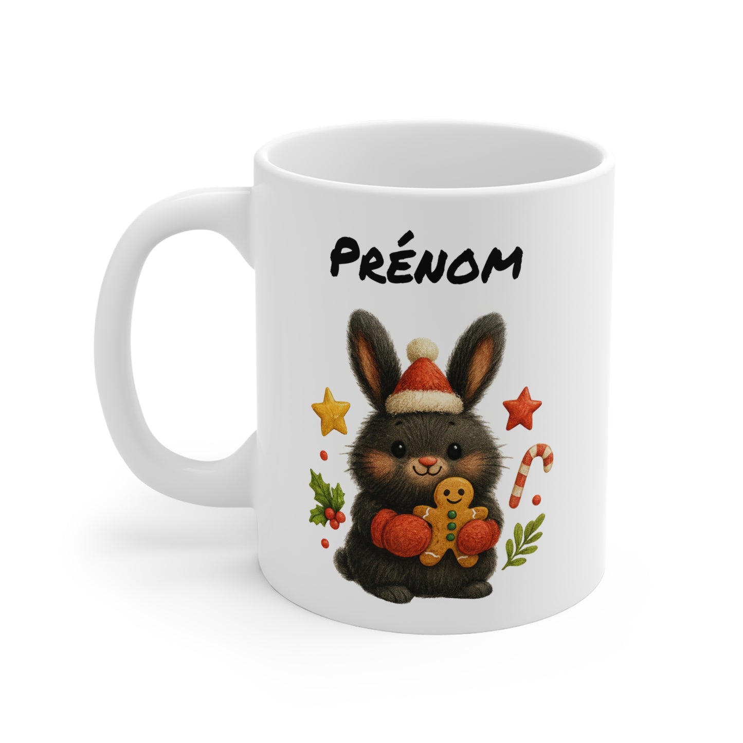 Tasse Personnalisable Lapin Noël Mignon – Mug Prénom Festif – Cadeau Gourmand et Hiver 325 ml