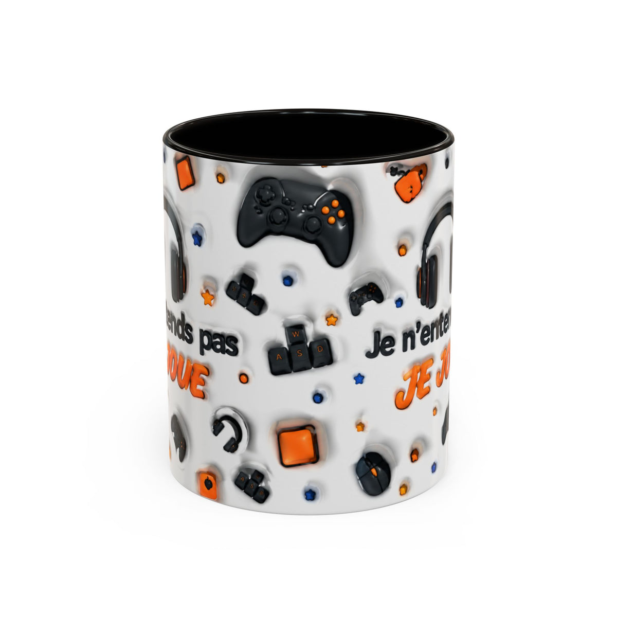 Mug Gamer « Je n’entends pas, je joue » – Tasse Gaming avec Casque, Manettes et Clavier – Cadeau Original Joueur Jeux Vidéo
