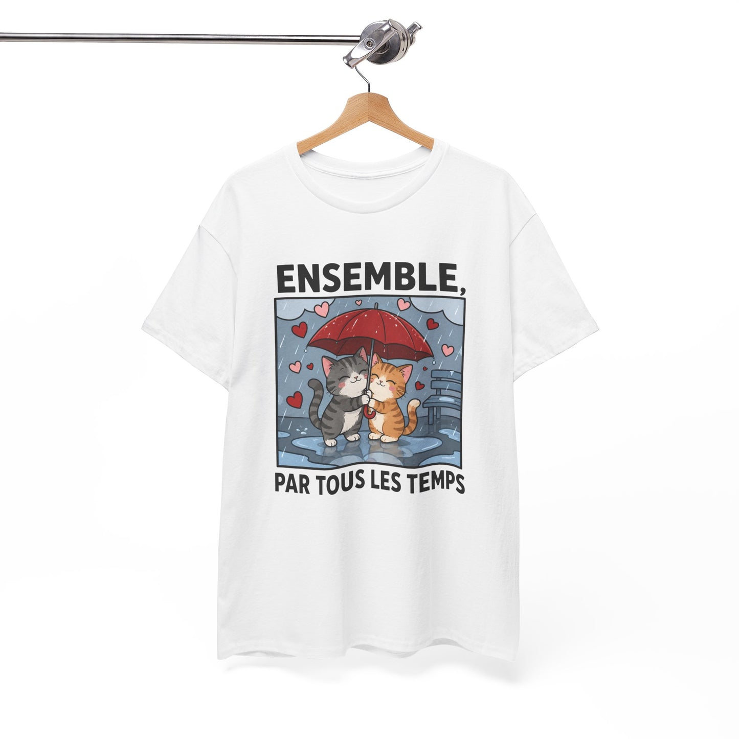 Tee-Shirt Chats Amoureux Sous La Pluie – Ensemble Par Tous Les Temps – Cadeau Couple Romantique Homme Femme Adulte