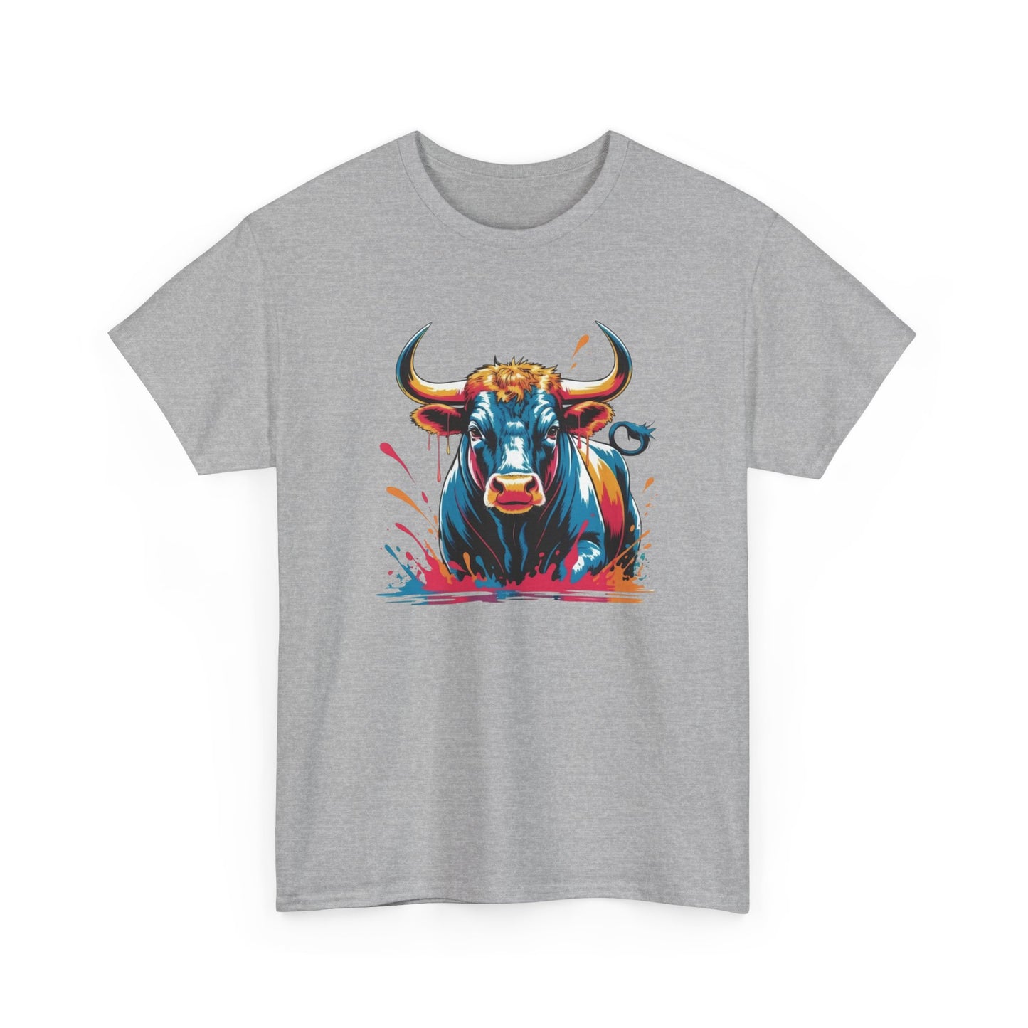 T-Shirt Taureau Adulte – Bull Color Splash Street Art – Tee Shirt Animal Puissant Noir Blanc Gris Cadeau Original