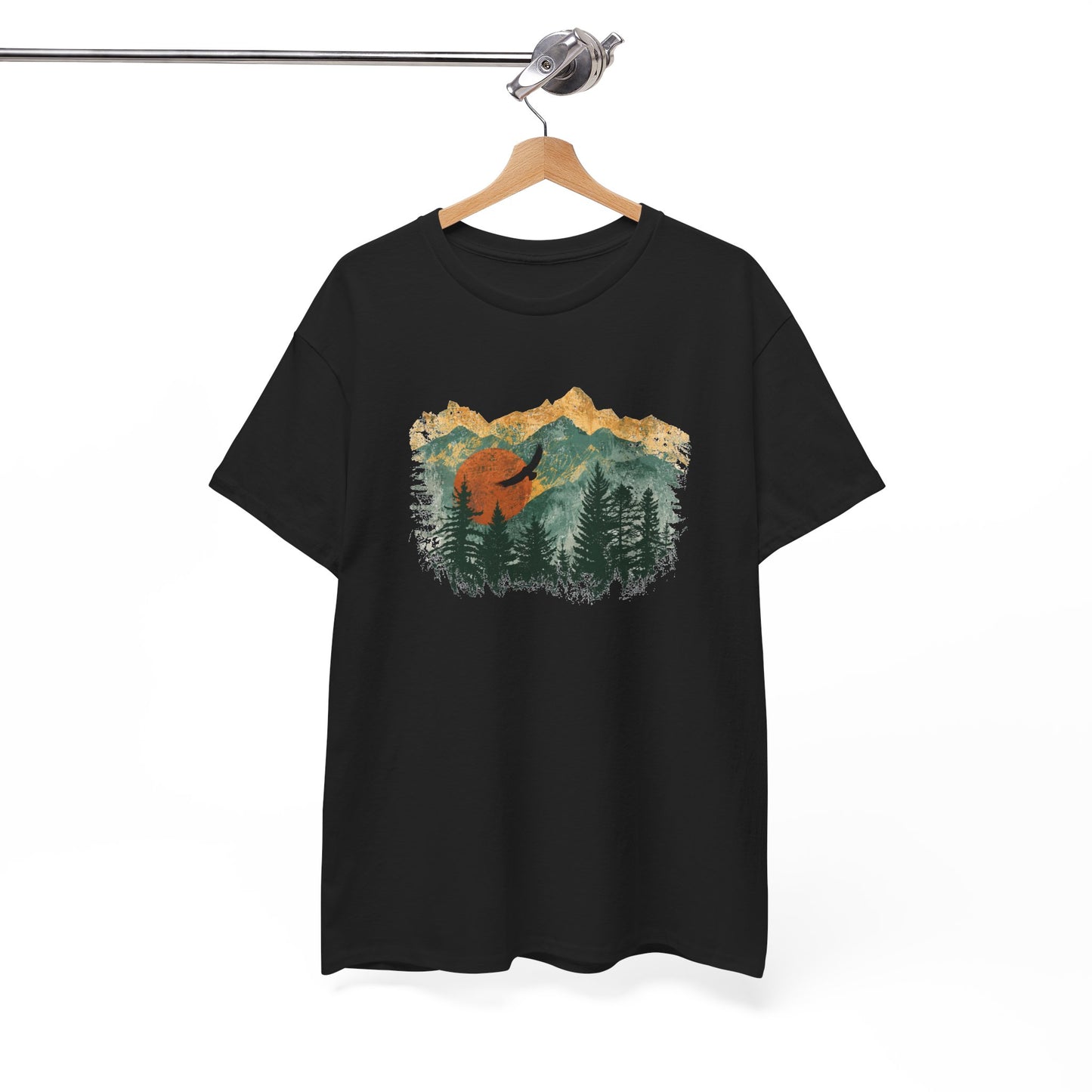 Tee Shirt Homme et Femme Montagne Forêt Nature Aigle Randonnée Plein Air Paysage Vintage Idée Cadeau