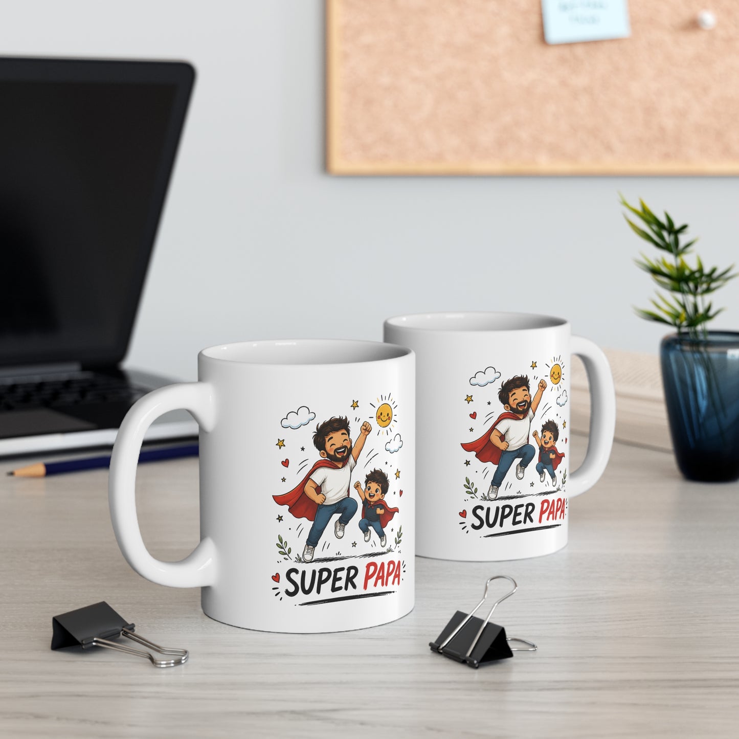 Tasse Super Papa – Mug Papa Héros avec Enfant – Cadeau Fête des Pères Original 325ml