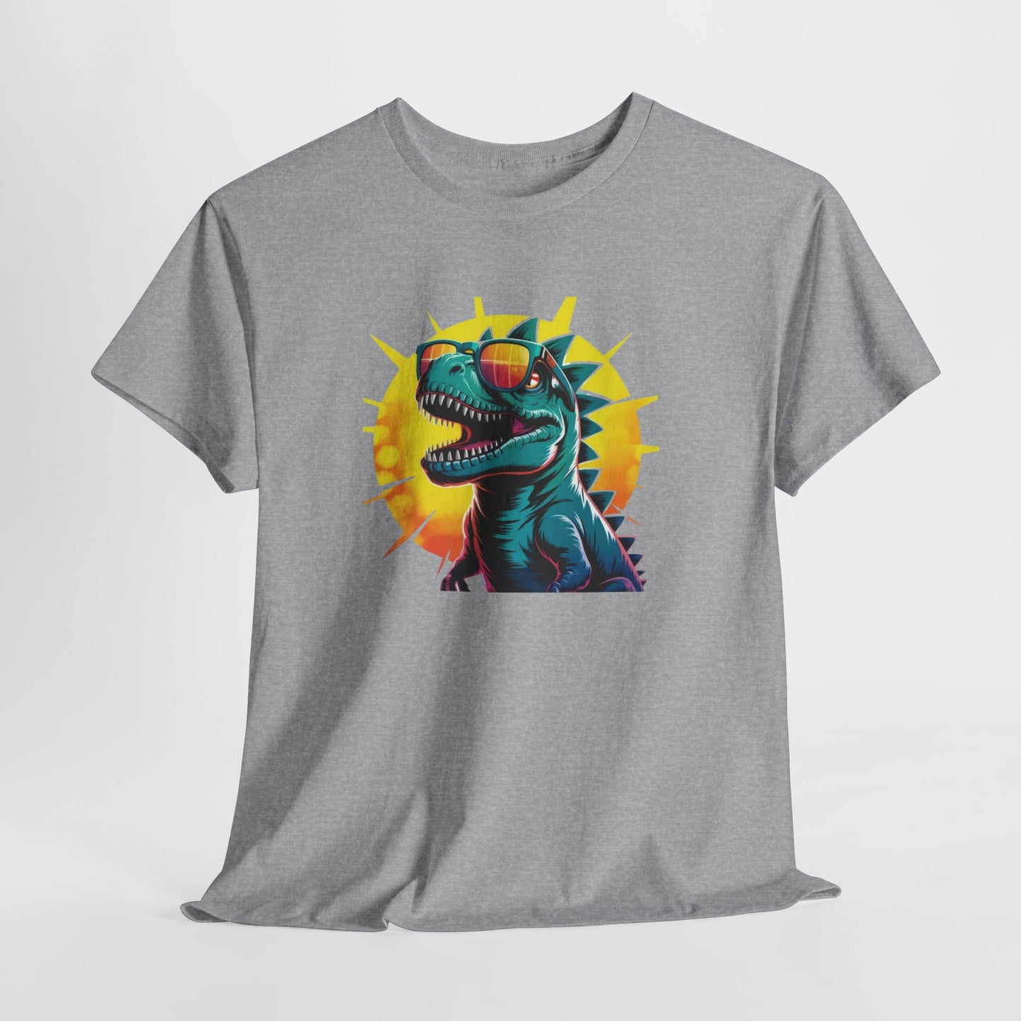 T-Shirt Dinosaure Lunettes Soleil – Tee Shirt T-Rex Vintage Sunset – Cadeau Fun Original Noir Blanc Gris