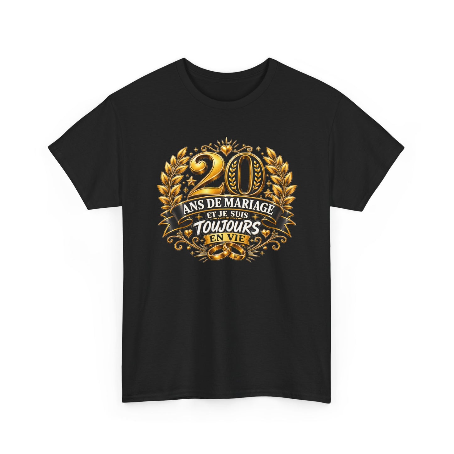 Tee Shirt 20 Ans de Mariage Homme Femme – Toujours en Vie – T-Shirt Humour Anniversaire de Mariage Couple Cadeau Original