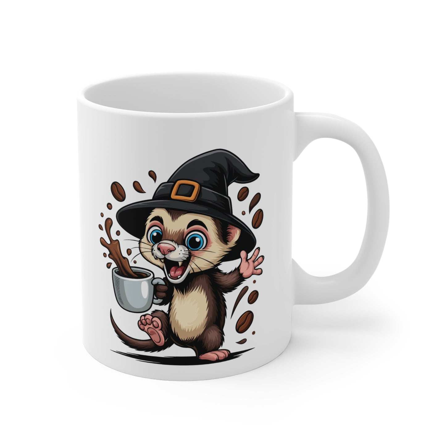 Mug Furet Sorcier Café – Tasse Céramique 325ml – Illustration Animalière Drôle Halloween
