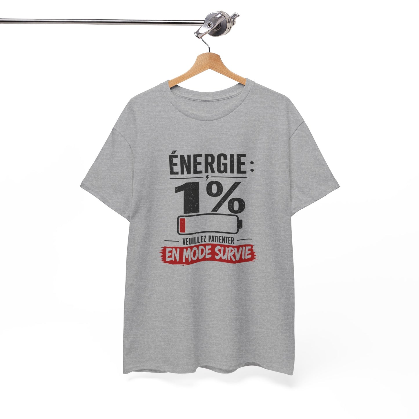 T-Shirt Humour Fatigue – Énergie 1% Mode Survie – Tee Shirt Drôle Adulte Manque de Sommeil Travail Idée Cadeau