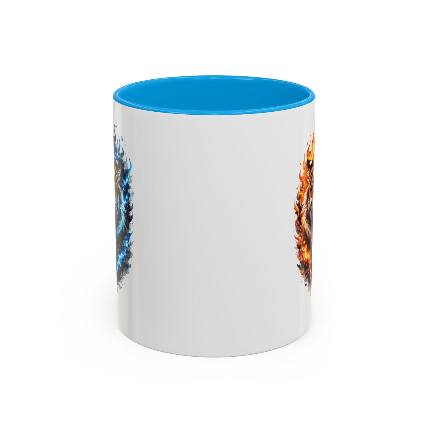 Tasse Tigre Feu Glace 325ml – Mug Céramique Design Animal Puissant Bleu Rouge Noir – Cadeau Original Fantaisie
