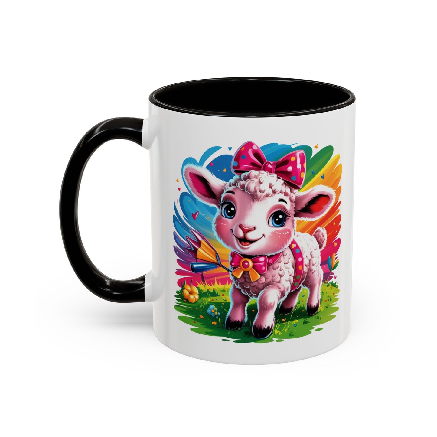 Mug Agneau Mignon Multicolore – Tasse Design Kawaii Animaux et Arc-en-ciel – Cadeau Original 325ml