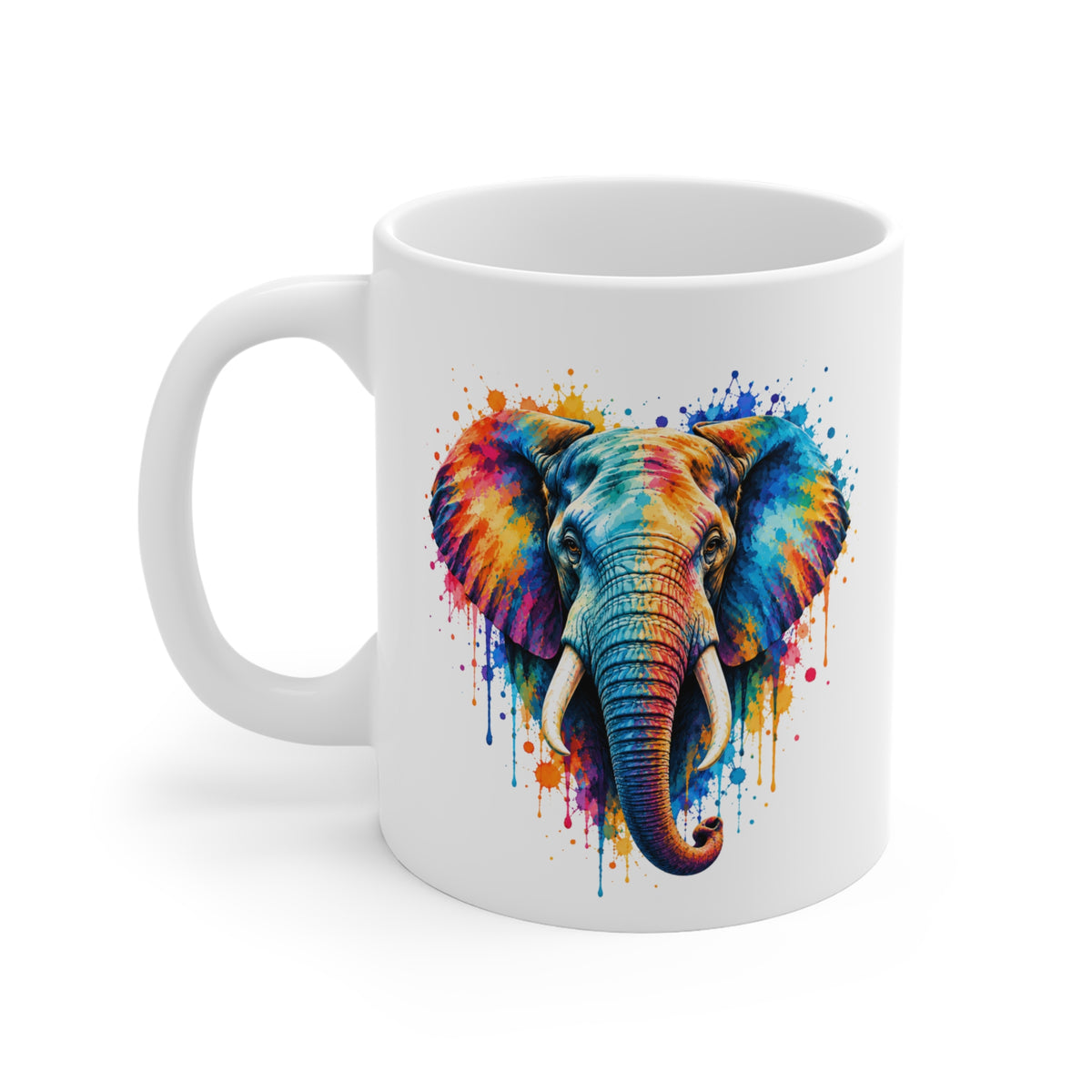 Mug Éléphant Coloré – Tasse Illustration Artistique Effet Aquarelle – Cadeau Original Amoureux des Éléphants et Animaux