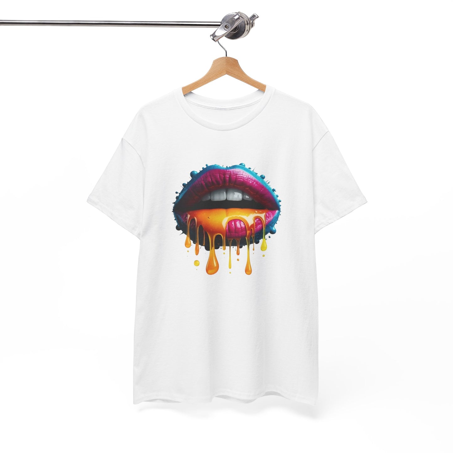 T-Shirt Lèvres Colorées Pop Art – Tee Shirt Bouche Dripping Moderne – Cadeau Tendance Streetwear Noir Blanc Gris