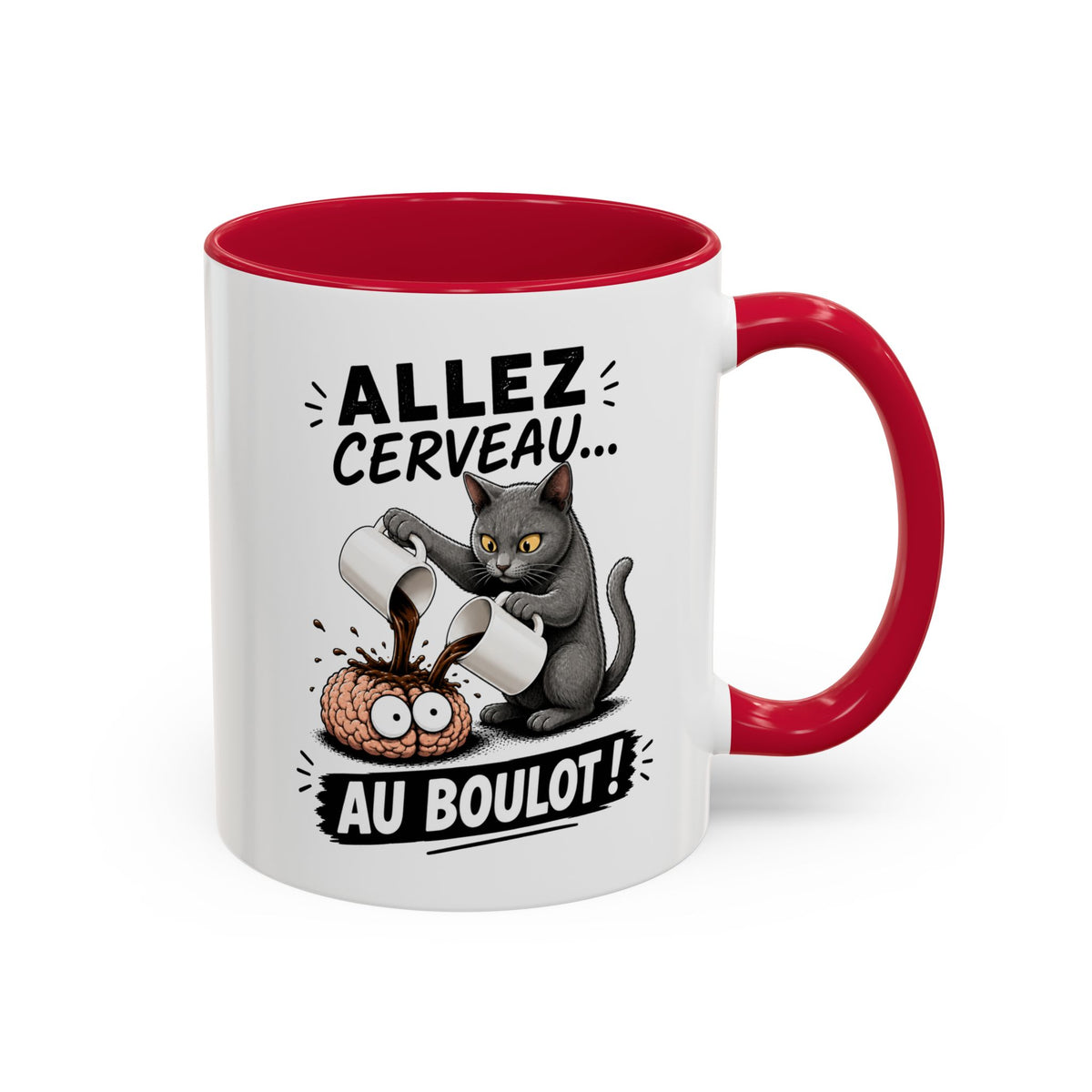 Mug Allez Cerveau Au Boulot – Tasse Humour Chat et Café – Cadeau Drôle Homme et Femme