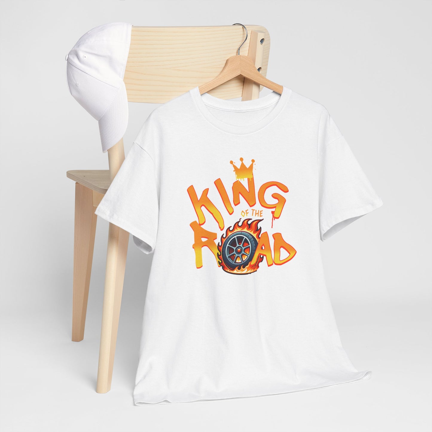 T-Shirt King of the Road Homme Femme – Tee Shirt Voiture Racing Flamme – Cadeau Passion Auto Noir Blanc Gris