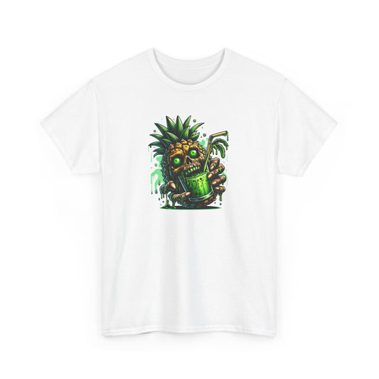 Tee Shirt Ananas Zombie Homme Femme – T-Shirt Crâne Tropical Boisson Verte – Design Horreur Coloré