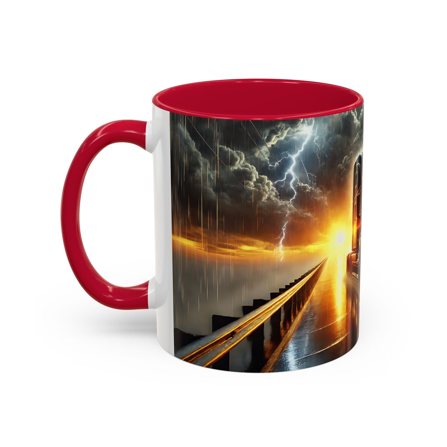 Mug Camion USA sous Orage – Tasse Semi-Remorque avec Éclairs et Route Tempête – Cadeau Chauffeur Routier 325ml