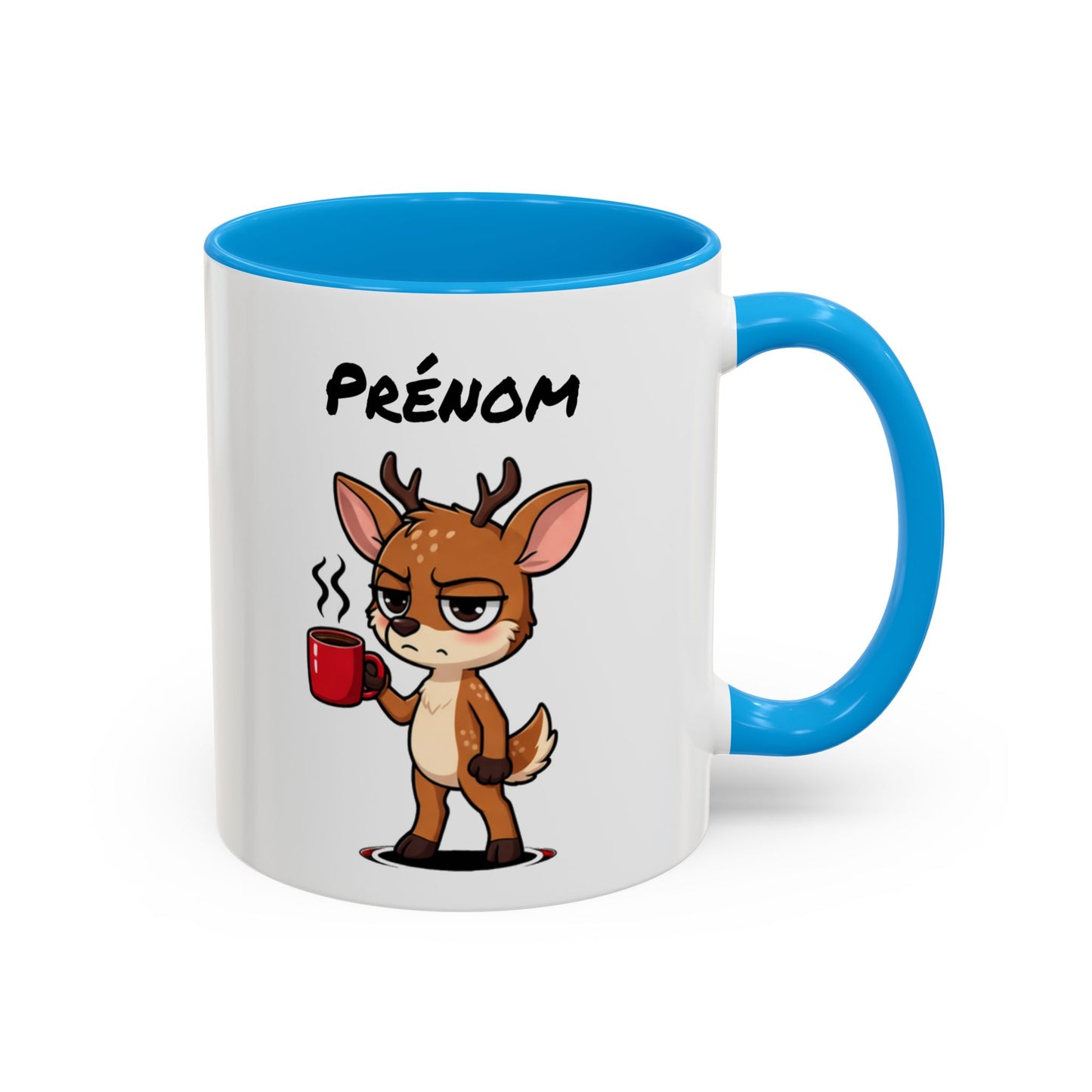 Mug Cerf Fatigué Personnalisable 325ml – Tasse Café Humoristique Prénom Cadeau Original Noir Bleu Rouge