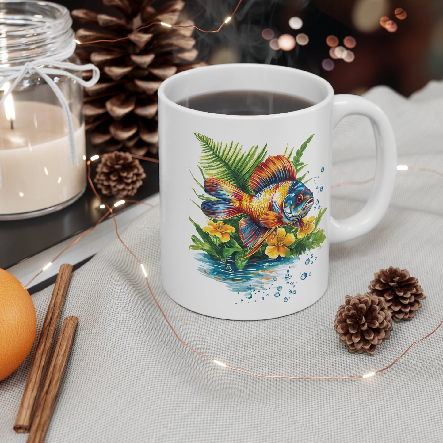 Tasse Poisson Tropical Artistique – Mug Céramique 325 ml – Design Aquarelle Coloré pour Amoureux de la Mer