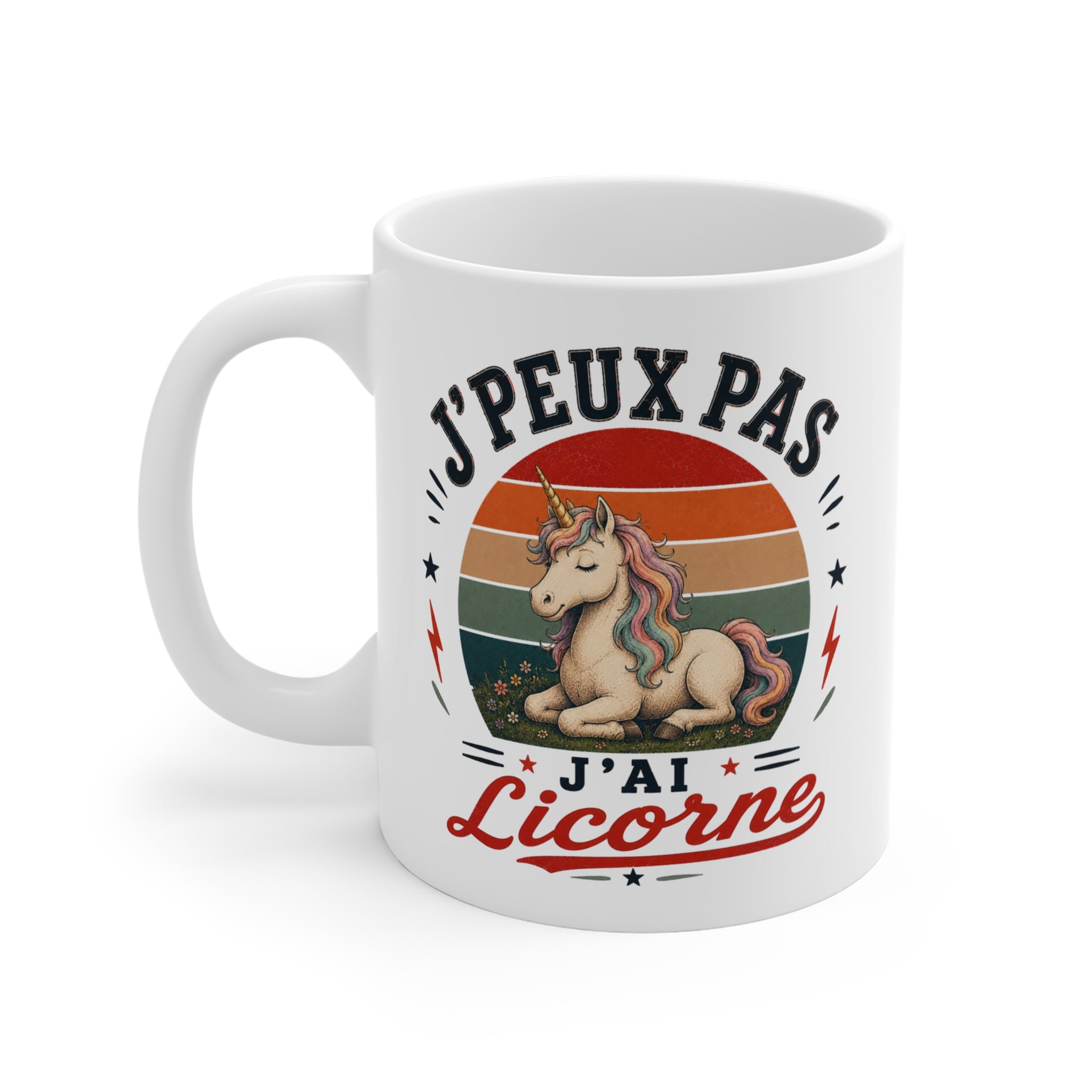 Tasse J’Peux Pas J’Ai Licorne – Mug Humour Licorne Vintage – Cadeau Fantaisie Femme Fille 325ml