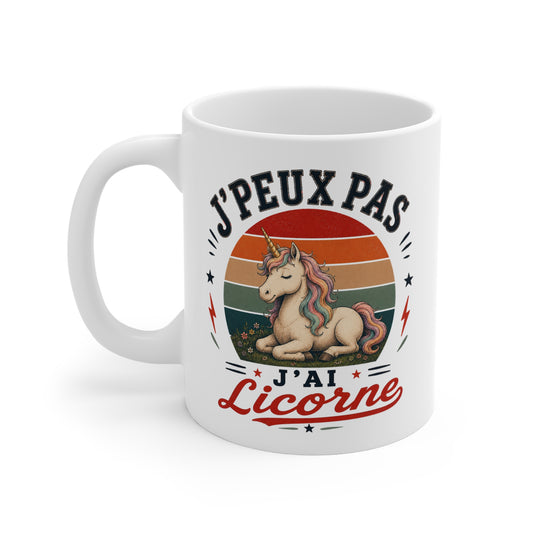 Tasse J’Peux Pas J’Ai Licorne – Mug Humour Licorne Vintage – Cadeau Fantaisie Femme Fille 325ml